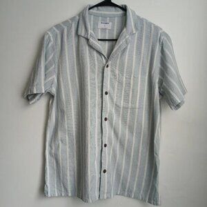 Old Navy Button Front Camp Shirt Short Sleeve Stripped Blue Mens Size Medium